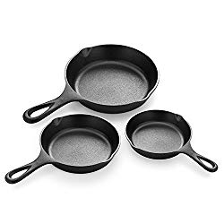 Simple Chef Cast Iron Skillet 3-Piece Set – Best Heavy-Duty Professional Restaurant Chef Quality Pre-Seasoned Pan Cookware Set – 10″, 8″, 6″ Pans – Great For Frying, Saute, Cooking, Pizza & More,Black