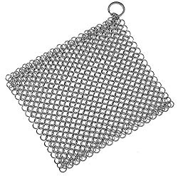Stainless Steel Cast Iron Skillet Cleaner Chainmail Cleaning Scrubber With Hanging Ring for Cast Iron Pan,Pre-Seasoned Pan,Griddle Pans, BBQ Grills and More Pot Cookware-Square 7×7 Inch
