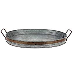 Stonebriar Galvanized Metal Serving Tray with Rust Trim and Metal Handles, Unique Butler Tray, Decorative Centerpiece for Coffee Table or Dining Table, Rustic Accessories for Weddings and Parties