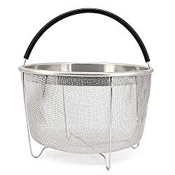 [Summer Sales] Bonison Stainless Steel Steamer Basket for Instant Pot, with Silicone Wrapped Handle, Custom Fit for 5/6 QT or 8 QT InstaPot Pressure Cooker. Perfect for Steam Egg, Meat, Veggie. (6 QT)