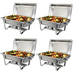 Super Deal Stainless Steel 4 Pack 8 Qt Chafer Dish w/Water Pan, Food Pan, Lid