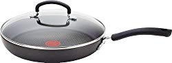 T-fal E76597 Ultimate Hard Anodized Scratch Resistant Titanium Nonstick Thermo-Spot Heat Indicator Anti-Warp Base Dishwasher Safe Oven Safe PFOA Free Glass Lid Cookware, 10-Inch, Gray