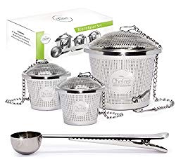 Tea Infuser Set by Chefast (2+1 Pack) – Combo Kit of 2 Single Cup Infusers, 1 Large Infuser, and Metal Scoop with Bag Clip – Reusable Stainless Steel Strainers and Steepers for Loose Leaf Teas