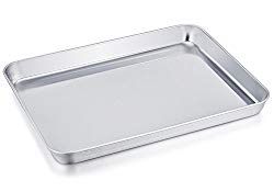 TeamFar Stainless Steel Compact Toaster Oven Pan Tray Ovenware Professional, 8”x10”x1”, Heavy Duty & Healthy, Deep Edge, Superior Mirror Finish, Dishwasher Safe