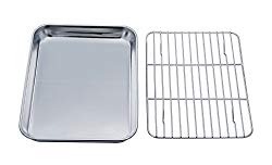 TeamFar Toaster Oven Tray and Rack Set, Stainless Steel Toaster Oven Pan Broiler Pan, Compact 7’’x9’’x1’’, Non Toxic & Healthy, Easy Clean & Dishwasher Safe