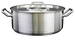 Thunder Group SLSBP020, 20 Quart Stainless Steel Brazier with Cover, Commercial Braising Pan with Lid, Professional Braiser