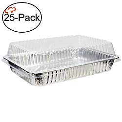 Tiger Chef Durable Half Size Deep Aluminum Foil Pans with Clear Dome Lids, Multi-Purpose Pans With Covers, 9″ X 13″ Size (Pack of 25)