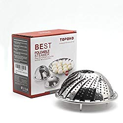 TOPOKO Vegetable Steamer Basket, Fits Instant Pot Pressure Cooker 5/6 QT and 8 QT, 18/8 Stainless Steel, Folding Steamer Insert For Veggie Fish Seafood Cooking, Expandable to Fit Various Size Pot