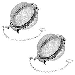 U.S. Kitchen Supply – 2 – Pack Premium Tea, & Spice Balls – 2.1″ Diameter Fine Mesh Stainless Steel – Perfect Strainers for Loose Leaf Tea and Seasoning Spices