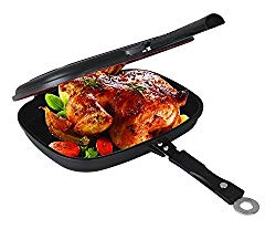 Uniware Super Quality Non-Stick Coating Double Grill Pan, Rectangular, Magnetic Bakelite Handle, 12.6 x 9.6 x 2.6 Inch