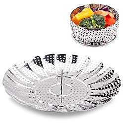 Vegetable Steamer Basket 100% Stainless Steel Folding Collapsible Basket for Various Size Pots 5.5-Inch Expands to 9-Inch by FULITY