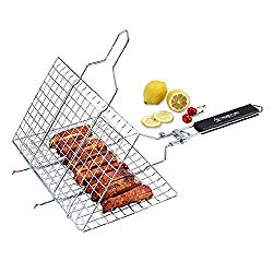 VINIKING Portable Stainless Steel Grill Baskets with Removable Wooden Handle, Perfect BBQ Grilling Cookware for Indoor and Outdoor Cooking