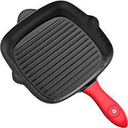Vremi Pre-Seasoned Cast Iron Square Grill Pan – 11 inch Nonstick Stove Top Grilling Pan for Oven and Vegetables – Silicone Handle Cover – Heavy Duty Cast Iron Grill Pans for Electric or Gas Stove Tops