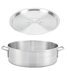 Winco ALB-35, 35-Quart 21.7″ x 6″ Standard Heavy Aluminum Brazier Pan with Cover, Heavy-Duty Commercial Grade Braiser Pan with Lid, NSF