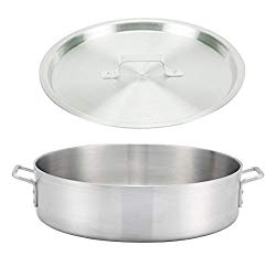Winco ALBH-40, 40-Quart 22.8″ x 6″ Precision Extra-Heavy Aluminum Brazier Pan with Cover, Heavy-Duty Commercial Grade Braiser Pan with Lid, NSF
