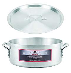 Winco AXBZ-18, 18-Quart 16-3/8″ x 5-1/2″ Super Aluminum Brazier Pan with Cover, Heavy-Duty Commercial Grade Braiser Pan with Lid, NSF