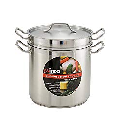 Winco SSDB-20S, 20-Quart 11-7/8″ x 10- 5/8″ x 11-7/16″ Commercial Grade Stainless Steel Steamer and Pasta Cooker With Cover, Double Boiler with Lid, NSF