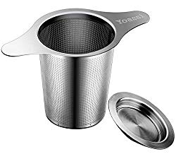 Yoassi Extra Fine FDA Approved 8/18 Stainless Steel Tea Infuser Mesh Strainer with Large Capacity & Perfect Size Double Handles for Hanging on Teapots,Mugs, Cups to steep Loose Leaf Tea and Coffee