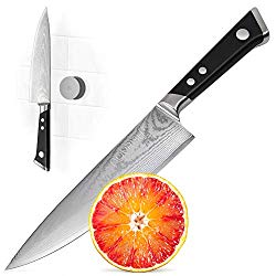 Japanese Damascus Steel Chef Knife and Magnet Holder by GreaterGoods, VG-10, 8 Inch knives, 100% Ultra Premium Japanese Damascus Steel, Ergonomic Handle, Durable & Balanced Gyutou Inspired Design