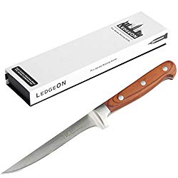 LedgeON 6″ Professional Boning Knife – Pro Series – High Carbon Stainless Steel Blade – Wood Handle