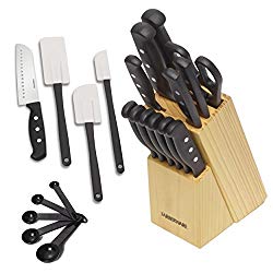 Farberware 5152501 ‘Never Needs Sharpening’ 22-Piece Triple Rivet Stainless Steel Knife Block Set with Kitchen Tool Set For Back to School College, Black
