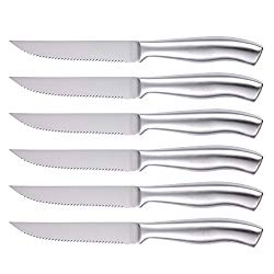 isheTao Set Steak Knives Set of 6 Serrated Stainless Steel,Dishwasher Safe, Sliver