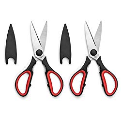 Ultra Sharp Kitchen Cooking Scissors, Heavy Duty, Serrated Stainless Steel Shears, Set of 2, Protective Cap, Dishwasher Safe, Plus Cooking Secrets eBook
