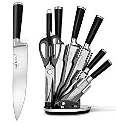 8 Pc Knife Set with Rotating Block, Stainless Steel, Includes Cleaver, Chef, Paring, Slicing & Utility Knives, Shears & Sharpening Rod, Comfortable Grip Handles, Great Kitchen Gift Idea.