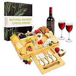 Cheese Board, Cheese Tray, Charcuterie Board: includes 4 Cheese Knives, 3 Ceramic Bowls, BONUS 6 Stainless Steel Forks, ideal Wedding Gifts, Wedding Gifts for the Couple