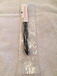 CUTCO Model 1759 Table Knife……………..3.4” High Carbon Stainless DD serrated blade……………5” Classic Brown handle (sometimes called “Black”)……………in factory sealed plastic bag.