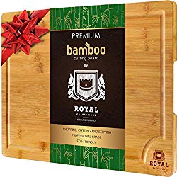 EXTRA LARGE Organic Bamboo Cutting Board with Juice Groove – Best Kitchen Chopping Board for Meat (Butcher Block) Cheese and Vegetables | Anti Microbial Heavy Duty Serving Tray w/Handles – 18 x 12