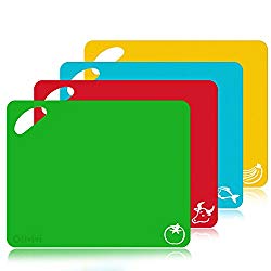 Extra Thick Flexible Plastic Kitchen Cutting Board Mats Set, Set of 4 Colored Mats With Food Icons & Easy-Grip Handles, BPA-Free, Non-Porous, Dishwasher Safe By Olivivi
