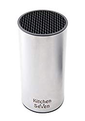 Kitchen Seven Premium Chef Universal Knife Block – Stainless Steel Kitchen Knife Holder(Without Knives)- Round Space-Saver Knife Storage Stand safely stores knives while keeping blades clean and sharp