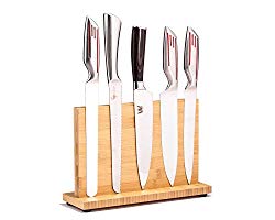 Magnetic Kitchen Knife Block(Natural Bamboo),Knife Holder,Knife Organizer Block,Knife Dock,Cutlery Display Stand and Storage Rack,Kitchen Scissor Holder,Large Capacity,Double Side Strongly Magnetic