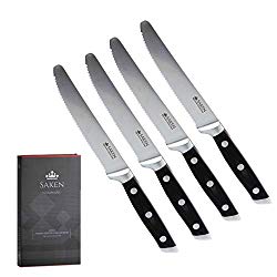 Saken Steak knife Set – Serrated Steak Knives German Steel – Ultra Sharp, High Carbon Stainless Steel – Luxury Gift Box
