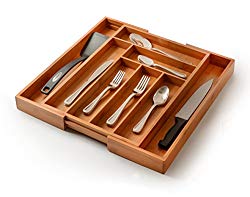 Utensil Drawer Organizer, Bamboo Silverware Organizer Expandable Kitchen Drawer Organizer Cutlery Tray