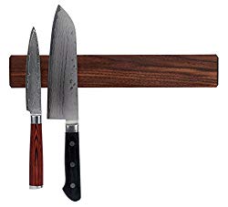Walnut Magnetic Knife Holder with Multi Purpose Functionality as Knife Magnet, Knife Strip, Magnetic Organizer- Securely Holds Your Knives & Keeps Your Kitchen Organized- Made in USA- 12 Inch
