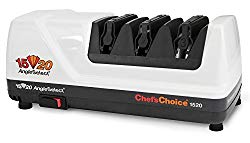 Chef’sChoice 1520 AngleSelect Diamond Hone Electric Knife Sharpener for 15 and 20-Degree Knives 100-Percent Diamond Abrasives Stropping Precision Guides Made in USA, 3-Stage, White