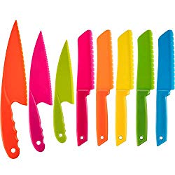 Jovitec 8 Pieces Kid Plastic Kitchen Knife Set, Children’s Safe Cooking Chef Nylon Knives for Fruit, Bread, Cake, Salad, Lettuce Knife