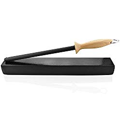Professional 10.5 Inch Ceramic Sharpening Rod Knife Honing Steel Forged with Black Japanese Ceramic & Vintage Wood Handle | Includes Case & Instructions Manual