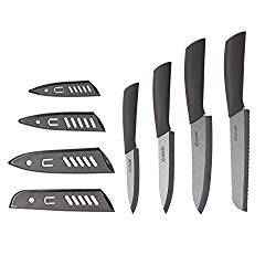 Coiwin Kitchen Cutlery Ceramic Knife Set with Sheaths Super Sharp and Rust Proof and Stain Resistant (6″ Bread Knife, 6″ Chef Knife, 5″ Utility Knife, 4″ Fruit Knife), Black