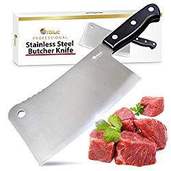 Orblue Stainless Steel Chopper-Cleaver-Butcher Knife, 7-inch Blade for Restaurant or Home Kitchen