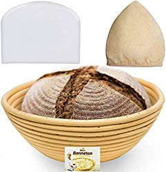 9 Inch Bread Banneton Proofing Basket – Baking Bowl Dough Gifts for Bakers Proving Baskets for Sourdough Lame Bread Slashing Scraper Tool Starter Jar Proofing Box