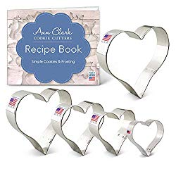 Ann Clark Cookie Cutters 5-Piece Hearts Cookie Cutter Set with Recipe Booklet, Hearts 4.25 in, 4 in, 3.5 in, 3 in, and 2.25 in.