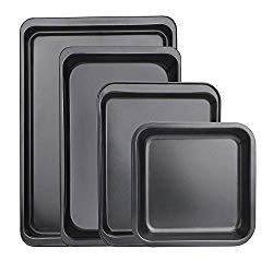 Baking Sheet Set of 4, Beasea Cookie Sheet Baking Pans Nonstick Carbon Steel Non Toxic Sheet Pan Set Easy Clean Baking Tray – Black