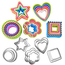 Basic Cookie Cutters Set Cake Cutter Cookie Cutter Set Round Biscuit Bread Fondant Cutters Biscuit Cutter Set Multi-size Sandwich Fondant Cake Fruit Vegetable Shapes Cutter Set of 40 Piece – Stars Hea