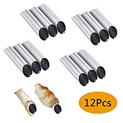 Cannoli Tubes, DodoBee Diagonal Shaped Baking Tubes, Premium Stainless Steel 5-inch Large Cannoli Mold, Puff Pastry Cream Horn Croissant Canoli Tube, Non-stick cream Cannoli Riller, Set of 12 Pack