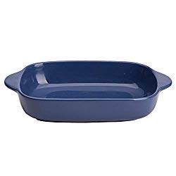 Ceramic Glaze Baking Dish for Oven Individual Roasting Lasagna Pan Small Casserole Bakeware with Handle, Blue