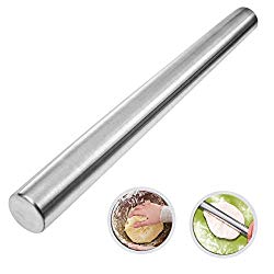HelferX 15.30″ Long Professional Stainless Steel Rolling Pin – Dough Roller or Rodillo for Bakers – Perfect to Make Pizza, Cookie, Pastry, Pasta, Dumpling Dough