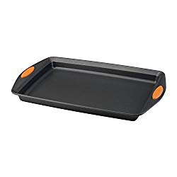 Rachael Ray 54070 Nonstick Bakeware with Grips, Nonstick Cookie Sheet / Baking Sheet – 10 Inch x 15 Inch, Gray with Orange Grips